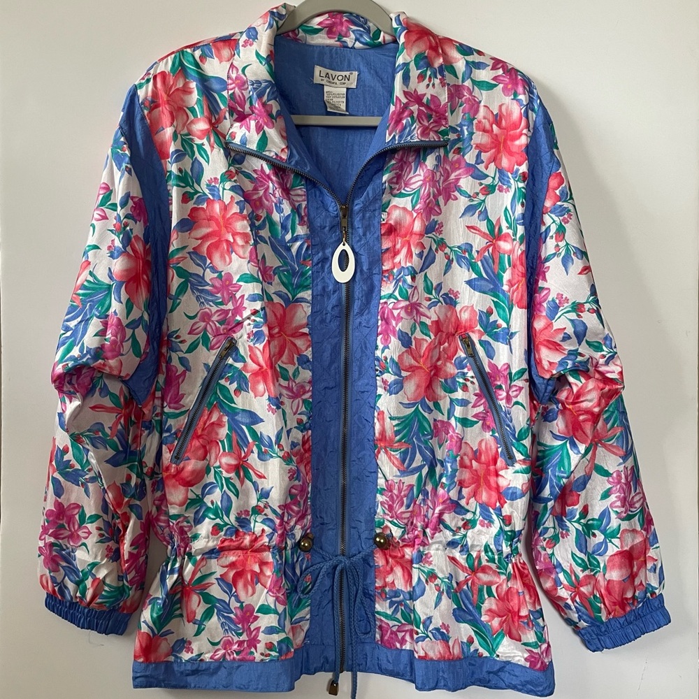 Vintage Floral Windbreaker Lavon by Cheerful Corp. Zip Up | Size Medium